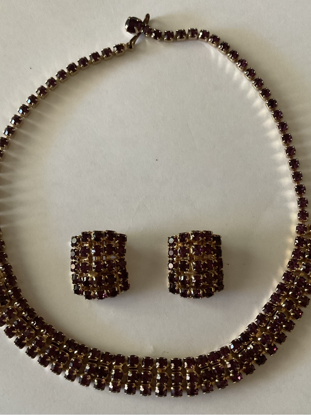 Albert Weiss Purple Rhinestone Necklace and Clip Earring Set